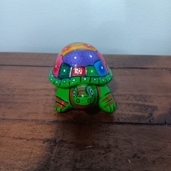 Other - Vintage Turtle Trinket Box Terracotta Clay Mexico Hand Painted